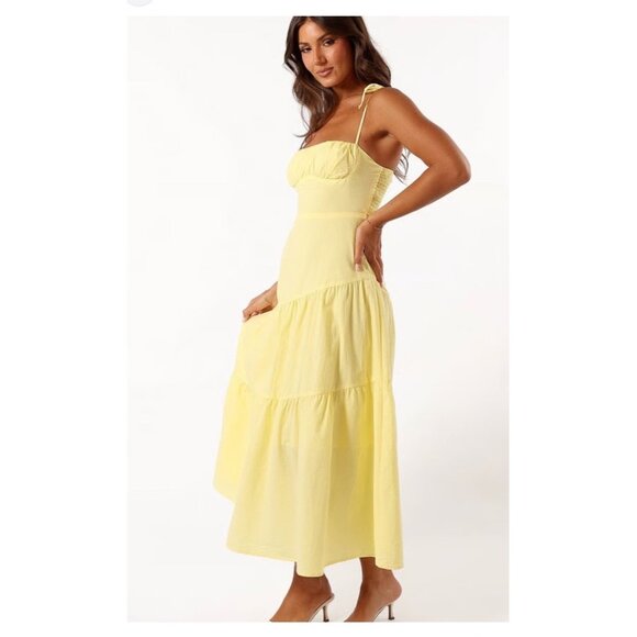 Petal & Pup Bexley Lemon Yellow Tiered Maxi Dress S Cottagecore Summer Sundress - Picture 1 of 12